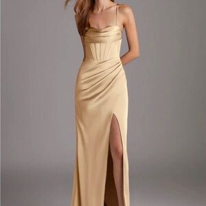 Azazie stretch satin champagne